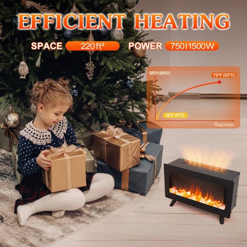 16" Small Freestanding Electric Fireplace Heater - Fire Places Electric Fireplace Stove with Realistic 3D Flames, Infrared Heater Indoor Space Heater, 750 |1500W, Overheating Protection