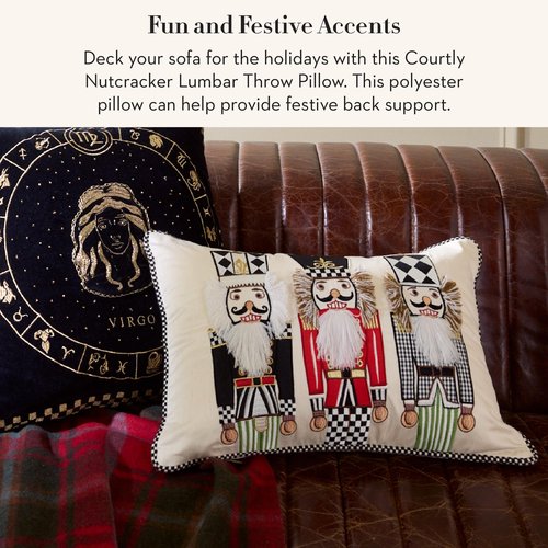 MACKENZIE-CHILDS Lumbar Throw Pillow, Decorative Polyester Pillow for Christmas Decor, 12x22, Black-and-White Courtly Nutcracker