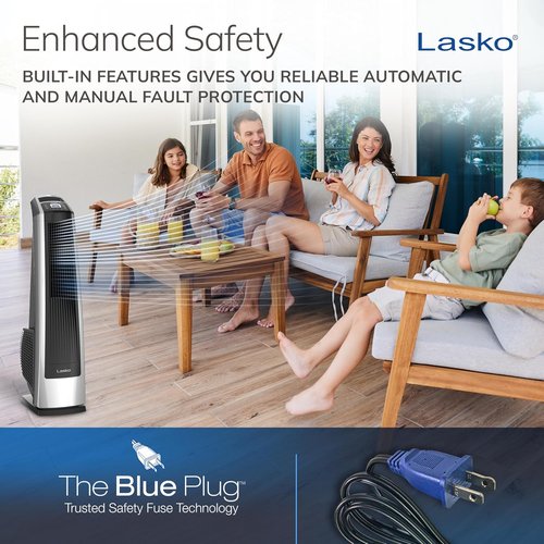 Lasko High Velocity Oscillating Tower Fan - Remote Control, Timer, 3 Speed Settings | 35" Silver/Black