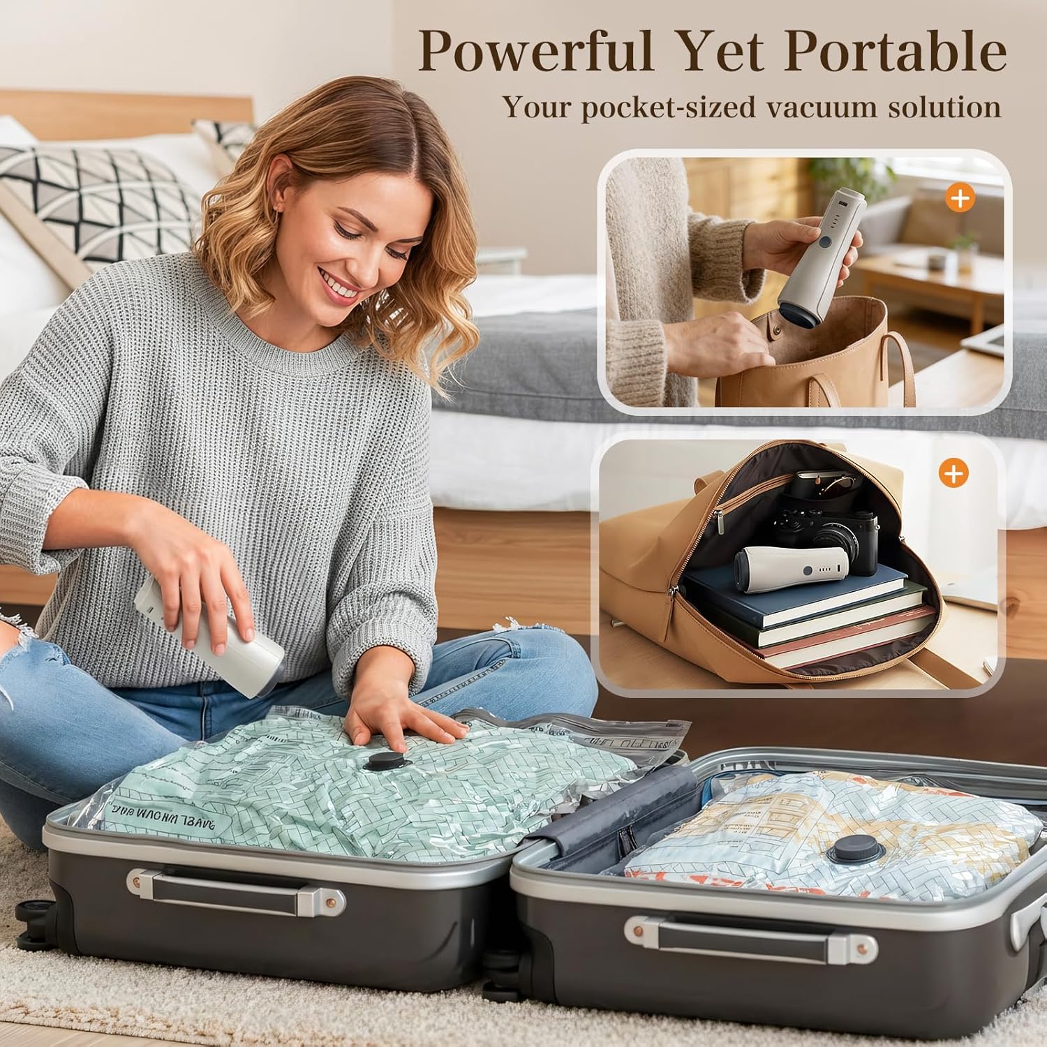 QcoQce Vacuum Storage Bags - Rechargeable Electric Pump for Space-Saving Travel & Seasonal Storage | Ideal for Clothing & Bedding
