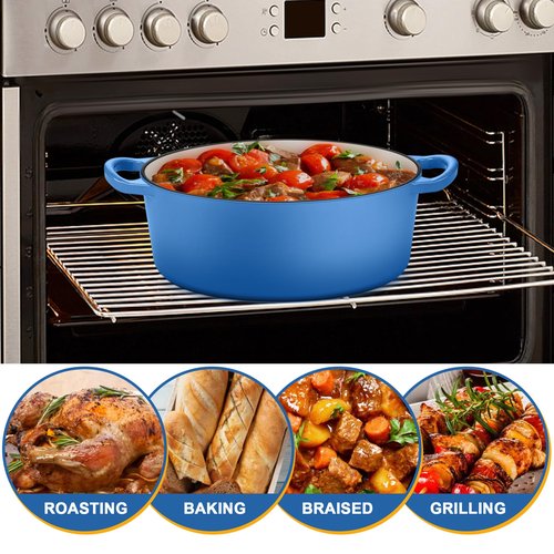 E-far 5QT Oval Dutch Oven Pot with Lid, Enameled Cast Iron Dutch Oven with Dual Handles for Sourdough Bread Baking Cooking, Nonstick Enamel Coated Cookware(Blue), Non-Toxic & Easy Clean