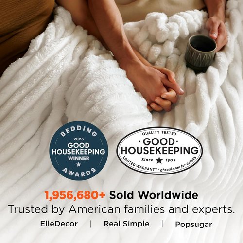 Bedsure GentleSoft Blankets - Cozy Queen Size Fleece Throw for Bed & Sofa, Off White, 90x90 Inches