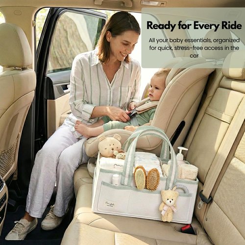 PeraBella Diaper Caddy Organizer with Handle, Baby Shower Gifts Basket Bag, Registry Search Must Haves Items, Nursery Storage Organizer for Newborn Girl Boy, Baby Bag Essentials, Car Diaper Caddy Cart