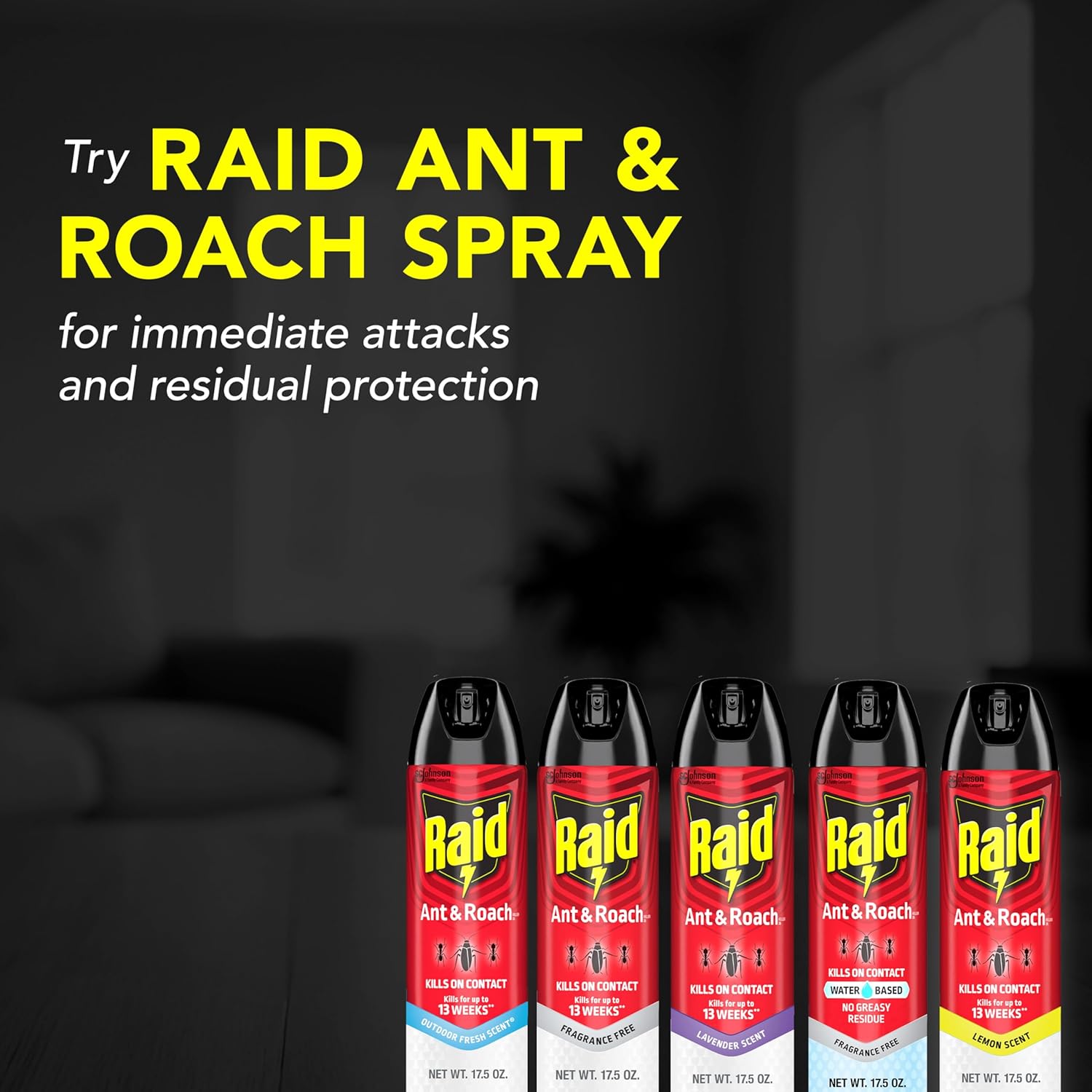Raid Ant & Roach Bug Spray - Water-Based Insecticide Kills On Contact | 17.5 oz, No Greasy Residue