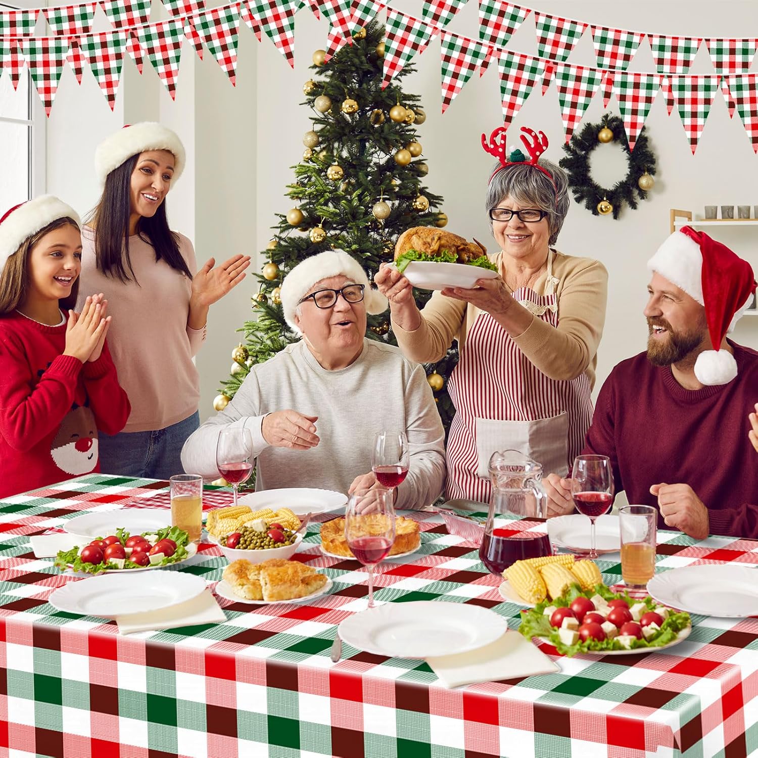 Skiennix 8-Piece Plaid Tablecloth Set - 54 x 108 Inch Plastic Covers for Parties & Holidays