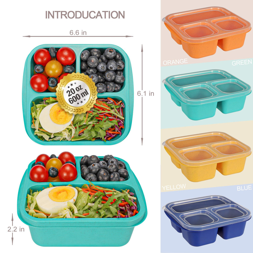 TOUWMX Bento Box For Kids, 4 Pack 3 Compartments Lunchable Meal Prep Containers Lunch Containers, Reusable Snack Containers with Lids, Snack Boxes for School, Work, and Travel
