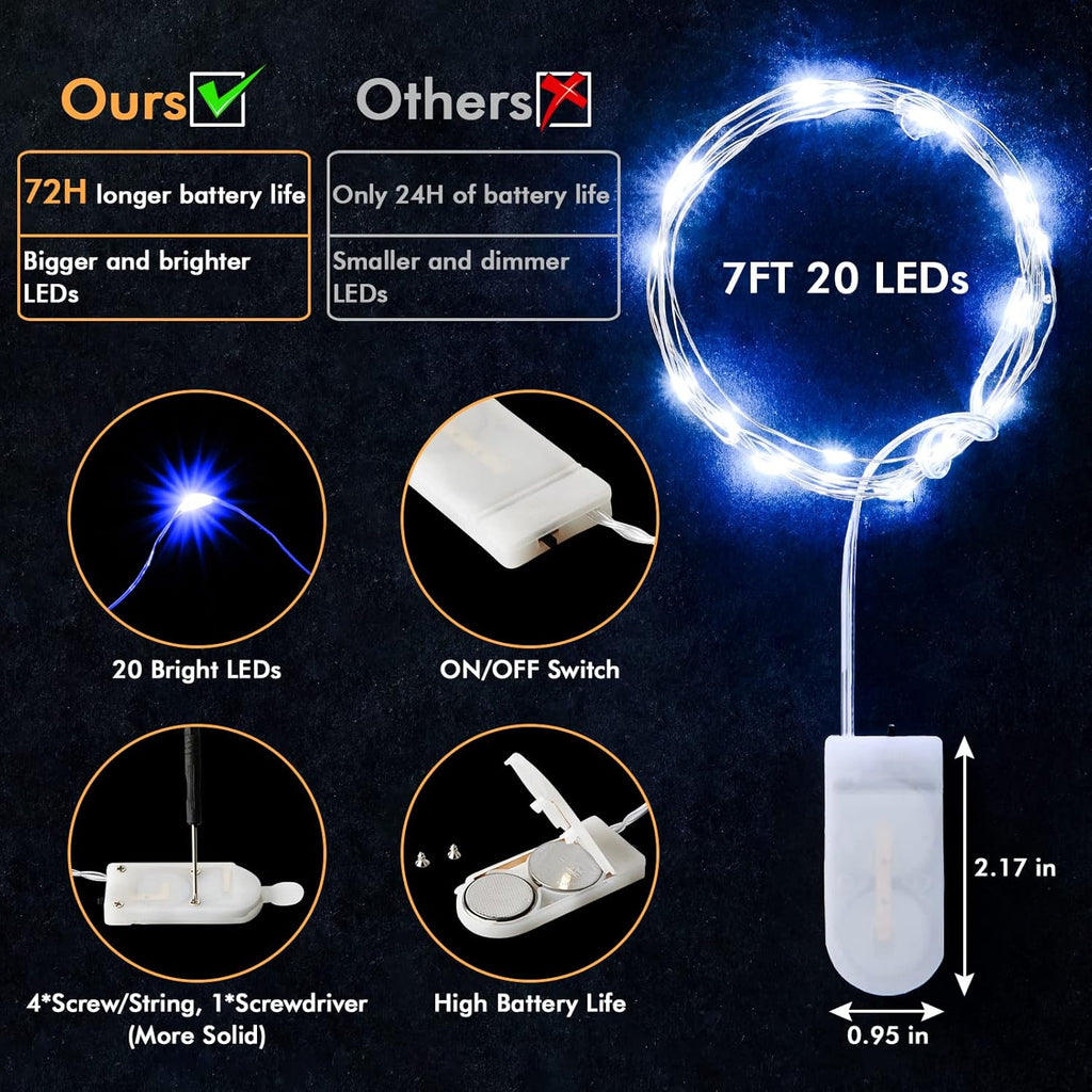 Skiennix 12 Pack Fairy Lights - Battery Operated 7FT 20LED Waterproof Silver Wire for Indoor/Outdoor Decor