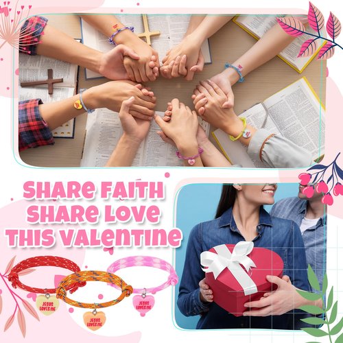 Landical 24 Pcs Jesus Loves Me Bracelet Gifts Christian Easter Party Favors Handmade Adjustable Bracelets for Women Girls Mother