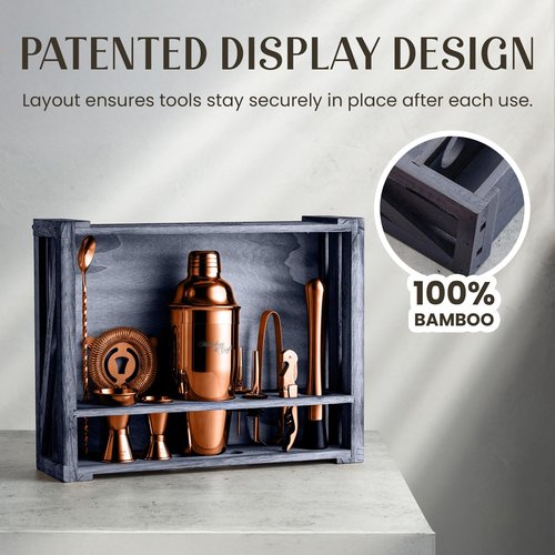 Mixology & Craft 11-Piece Cocktail Shaker Set with Wood Stand | Complete Cocktail Kit Gift Set | Top Bartender Gifts for Men & Women | Leak-Proof Tools (Copper)