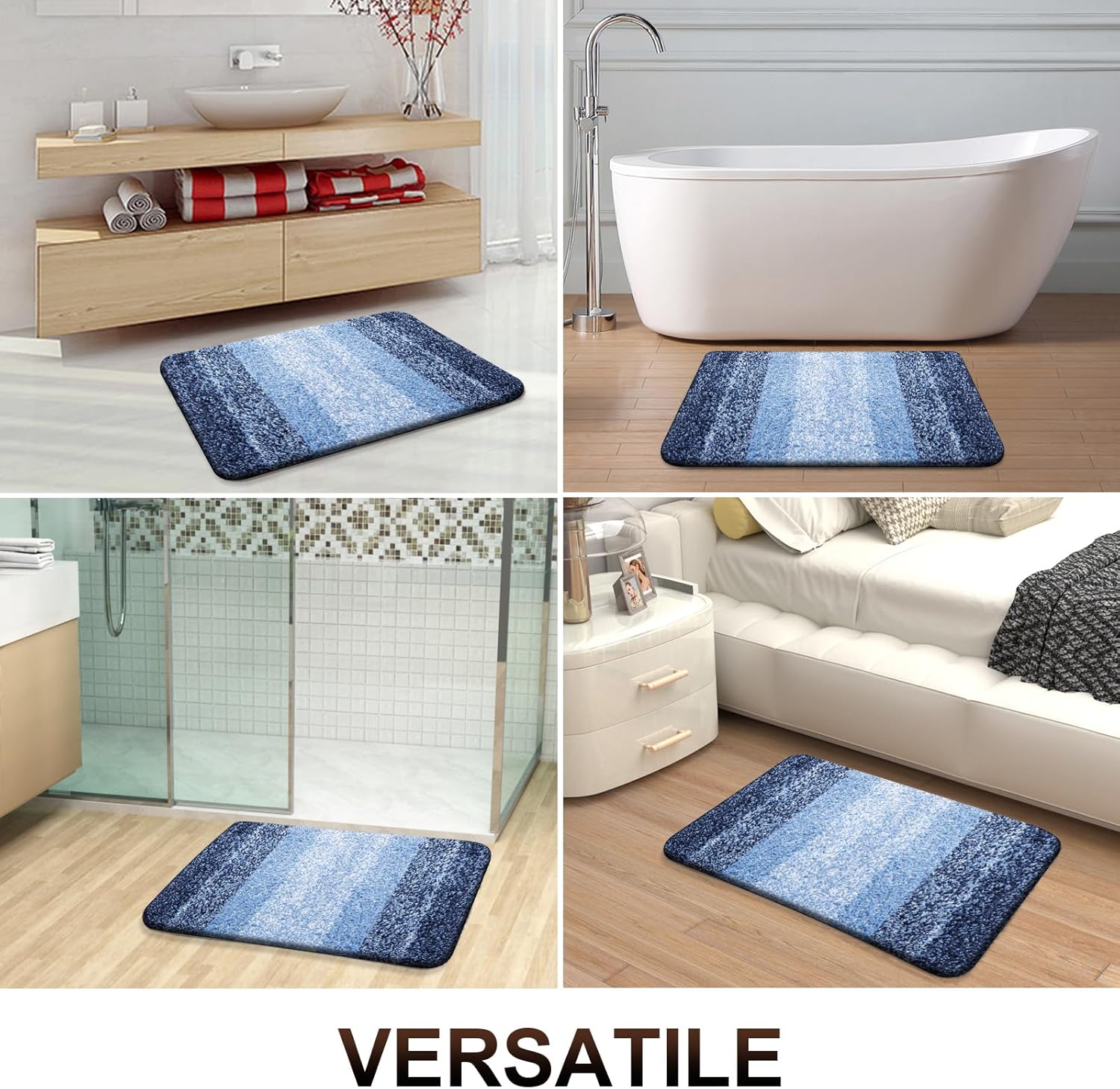 OLANLY Bathroom Runner Rugs - Extra Soft Microfiber, Quick Dry & Machine Washable | 47x17, Navy