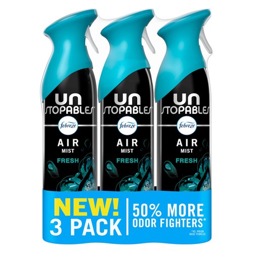 Febreze Air Mist, Air Freshener Spray, Odor Fighting Room Spray, Deodorizer for Home Bathroom Kitchen Office Apartment Dorm Room Classroom, Unstopables Fresh Scent, 8.1oz (Pack of 3)