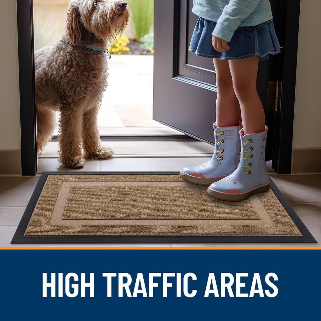 OLANLY Indoor Outdoor Front Door Mat - Waterproof, All-Weather, Easy Clean | 59x35 Light Brown
