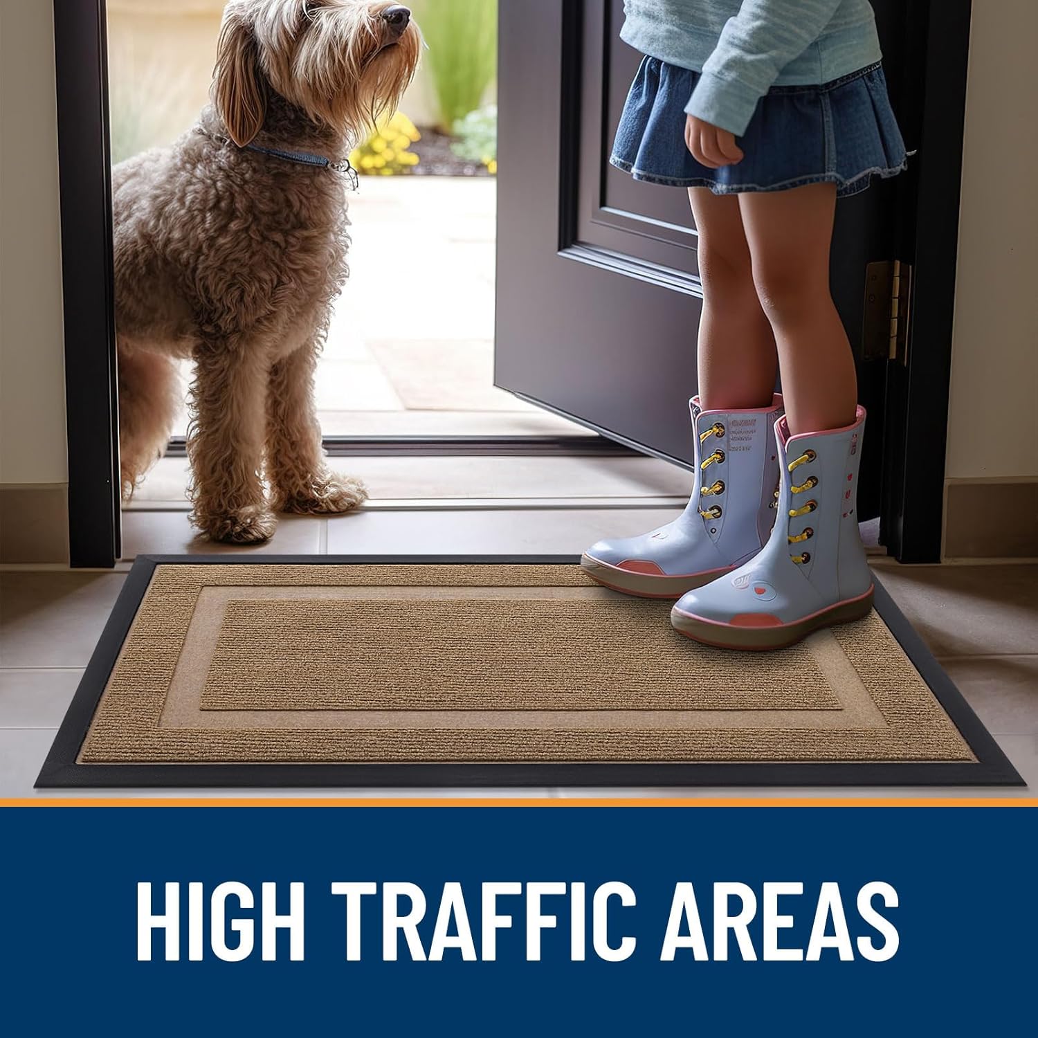OLANLY Indoor Outdoor Front Door Mat - Waterproof, All-Weather, Easy Clean | 59x35 Light Brown