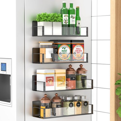 HuggieGems Magnetic Spice Storage Rack - 4 Pack Clear Organizers for Refrigerator & Oven