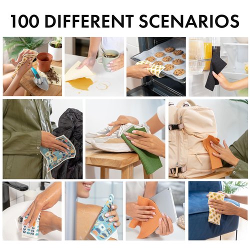 SUPERSCANDI 5 Pack Swedish Dishcloths for Kitchen - 100% Biodegradable & Compostable | Reusable Paper Towels Washable, Food-Safe & Without Plastic - Dish Rags Suitable for Any Surface | Scandi Design