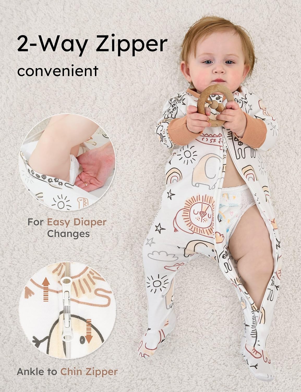 Yoofoss Baby Pajamas - 100% Organic Cotton Sleepers for Newborns | 3-Piece Footed PJs Set