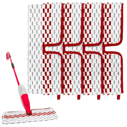 Microfiber Spray Mop Pads - Compatible with Promist MAX, Double Sided Replace Head for Dry/Wet Floor Cleaning Usable (4 Pack Red)