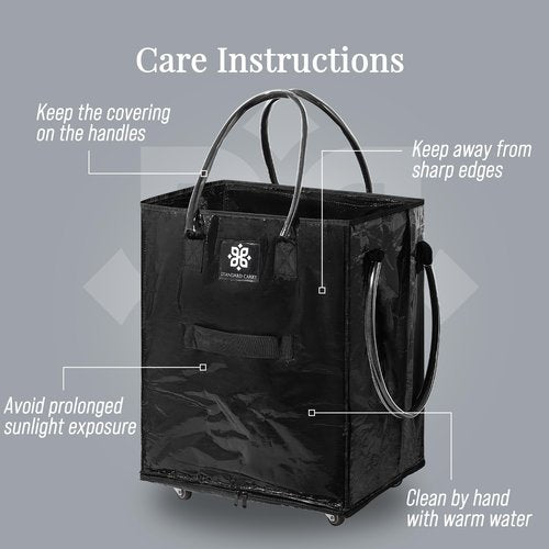 STANDARD CARRY Reusable Grocery Bag With Wheels | Foldable Rolling Tote With Handles | Zipper Closure | Waterproof | Carry up to 65Lbs [Medium, Black]