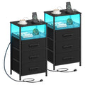 JARHETUN Night Stand Set 2 with Charging Station, 3 Drawer Nightstands with LED Lights, End Table with Outlets and USB Ports, Side Table with Open Shelf, Bedside Tables for Bedroom, Black