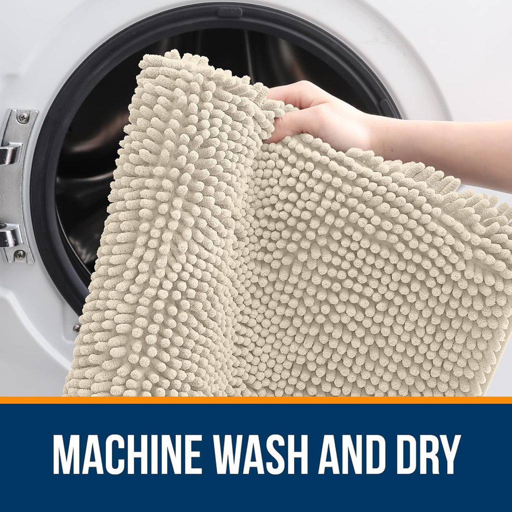 OLANLY Bath Rugs - Extra Soft Chenille with Rubber Backing | Quick Dry, Machine Washable, 30x20, Sand