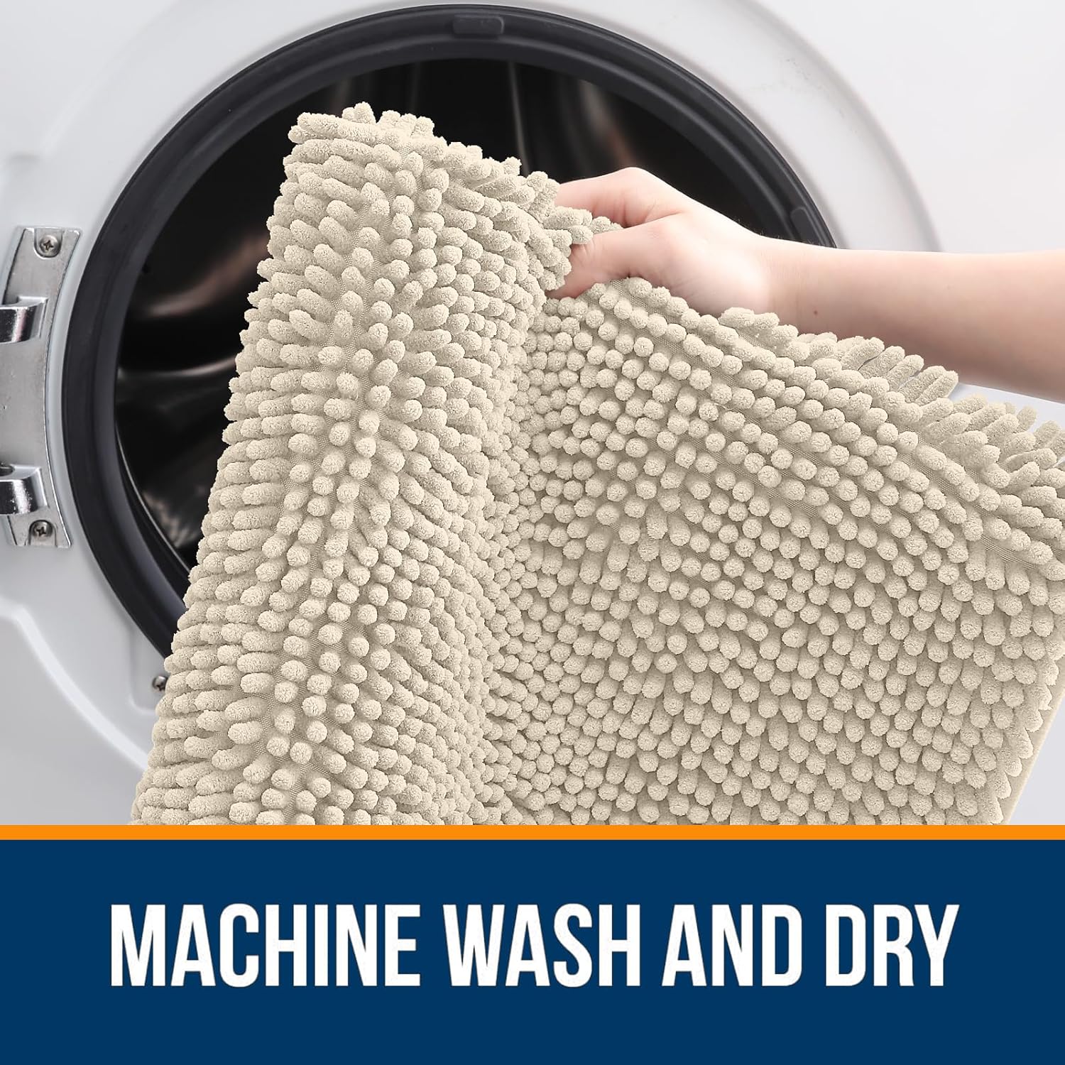 OLANLY Bath Rugs - Extra Soft Chenille with Rubber Backing | Quick Dry, Machine Washable, 30x20, Sand