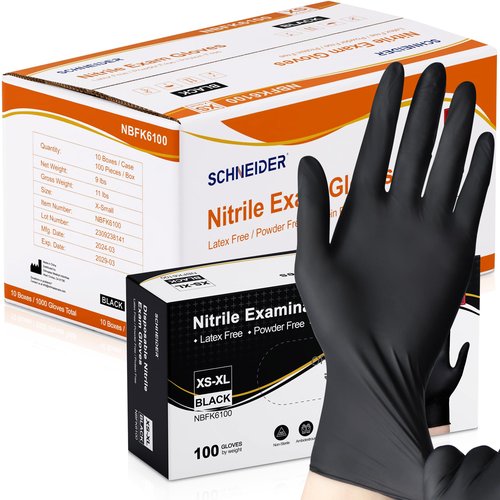 Schneider Nitrile Exam Gloves, Black Latex Free Powder Free Disposable Gloves for Medical, Cooking, Cleaning, and Food Prep (Large, 1000)