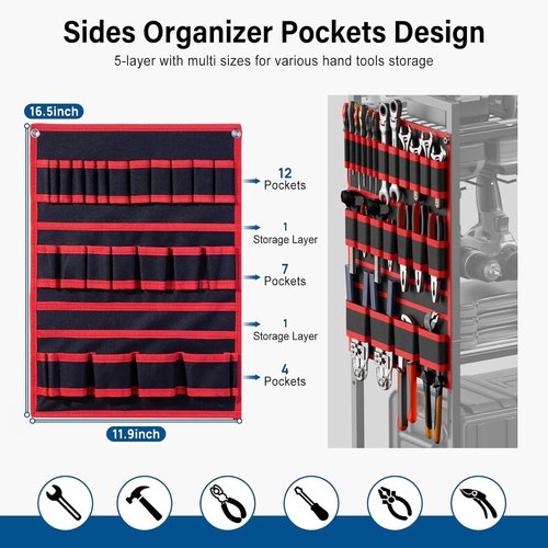 JUNNUJ Power Tool Organizer Cart - Heavy-Duty Rolling Storage with 8 Outlets & 3 USB Ports | Large Utility Rack
