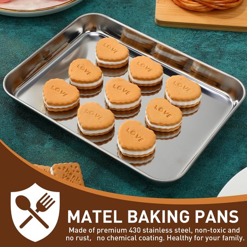 meekoo 24 Pcs Baking Sheet Pan Cookie Sheet Set for Oven Stainless Steel Trays Nonstick Small Serving Tray Cake Toaster Metal Food Trays, Oven and Dishwasher Safe (9 x 6.7 x 1 Inch)