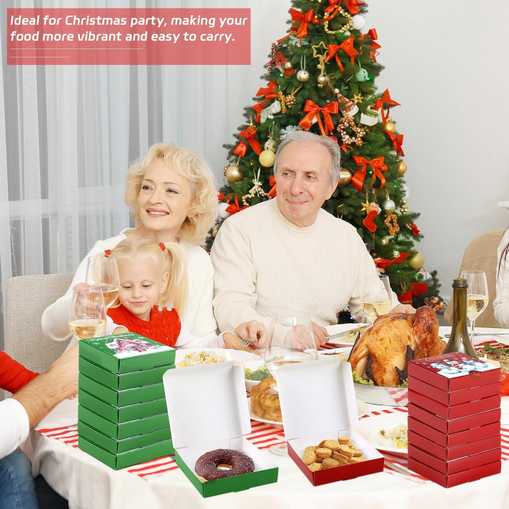 50 PCS Christmas Mini Pizza Boxes, 3.54 x 3.54 x 0.78 Inch Square Cardboard Small Reusable Pizza Box Lock Corner Coated Kraft Boxes Bulk for Celebrations Cookies Cake Party Favors Christmas