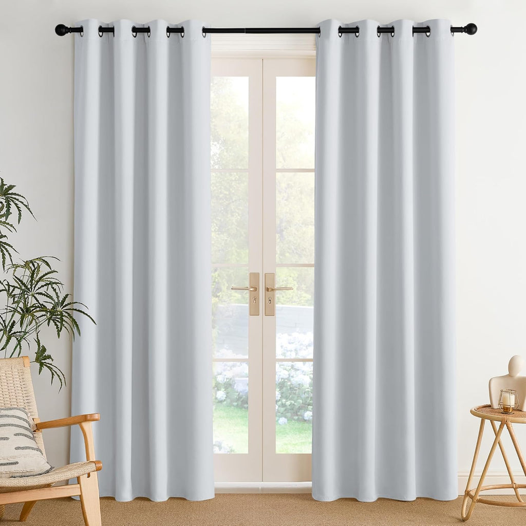 NICETOWN Room Darkening Curtains - Elegant Greyish White Drapery Panels, 52" x 84" Size