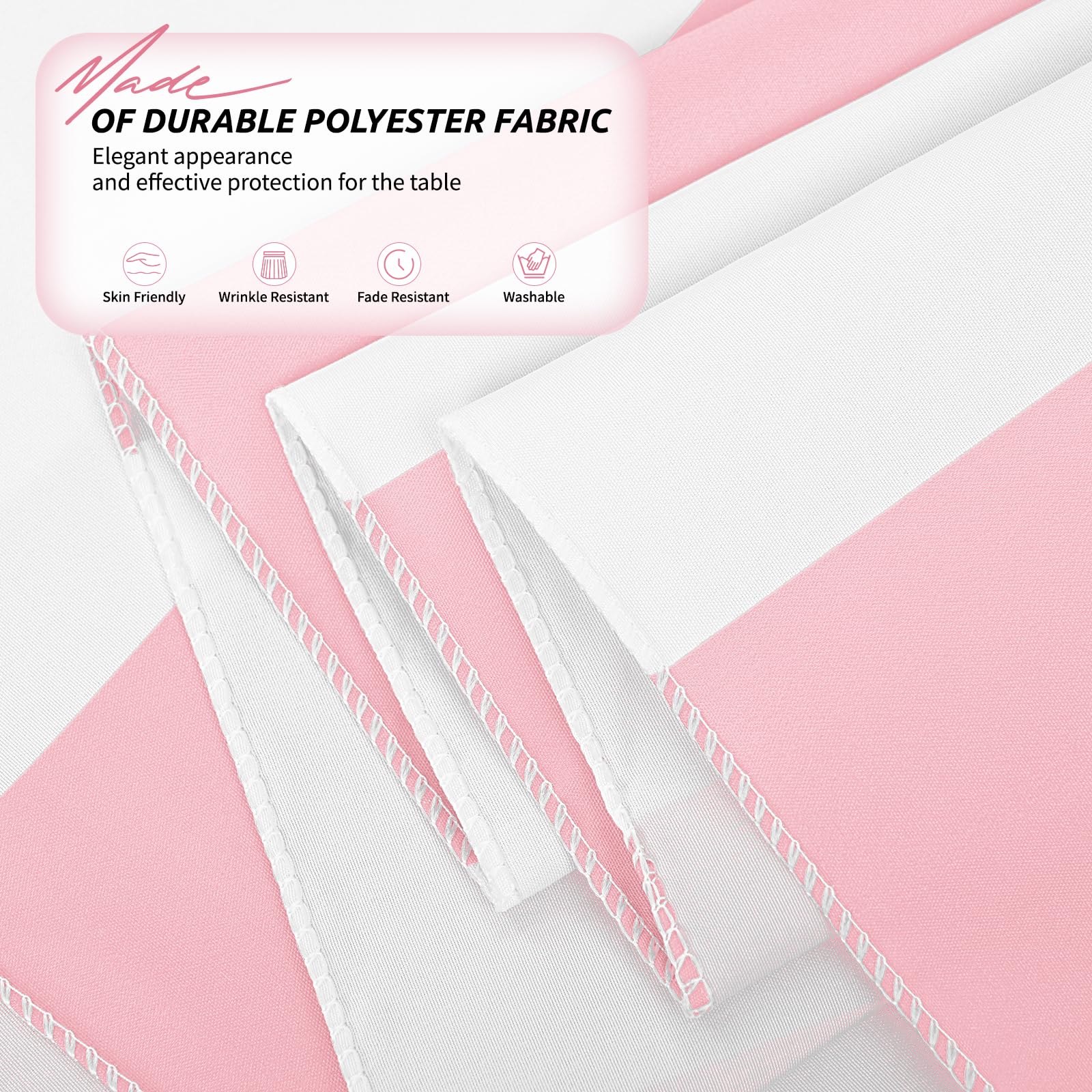 2 Pack Pink and White Striped Tablecloth Rectangle 60x84inch Polyester Fabric Washable Table Cloth for Afternoon Tea Birthday Party Picnic Barbecue Gathering Indoor Outdoor Dining Table Decor