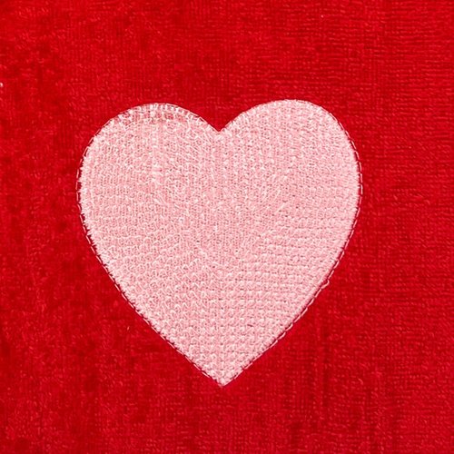 Serafina Home Valentine Bathroom Fingertip Towels - Set of 2 Red, 100% Cotton, Embroidered Stitched Pink Heart Design, 12" x 18" Inches, Decorative Bath Kitchen Hand Towels