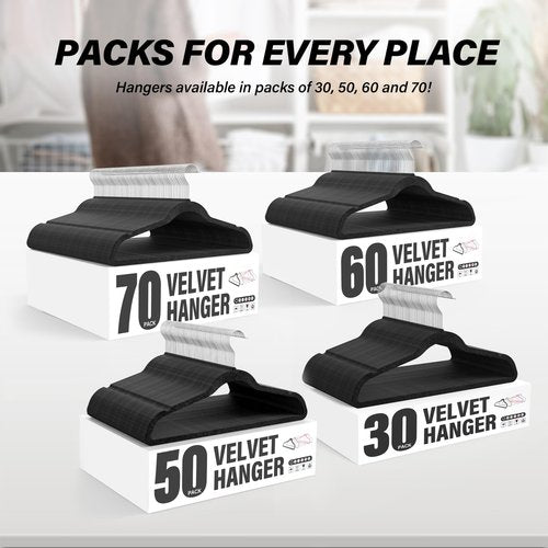 Simple Deluxe 50 Pack Velvet Hangers, Non-Slip Clothes Hangers with Shoulder Notches, 360° Swivel Hooks, Heavy Duty Coat Suit Hangers for Coats & Pants, Black