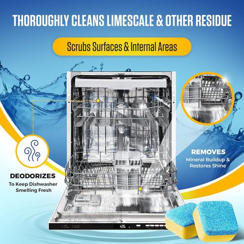 Dishwasher Cleaner Tablets - Heavy Duty Lemon-Scented Descaler Pods | 24 Tablets for Optimal Performance