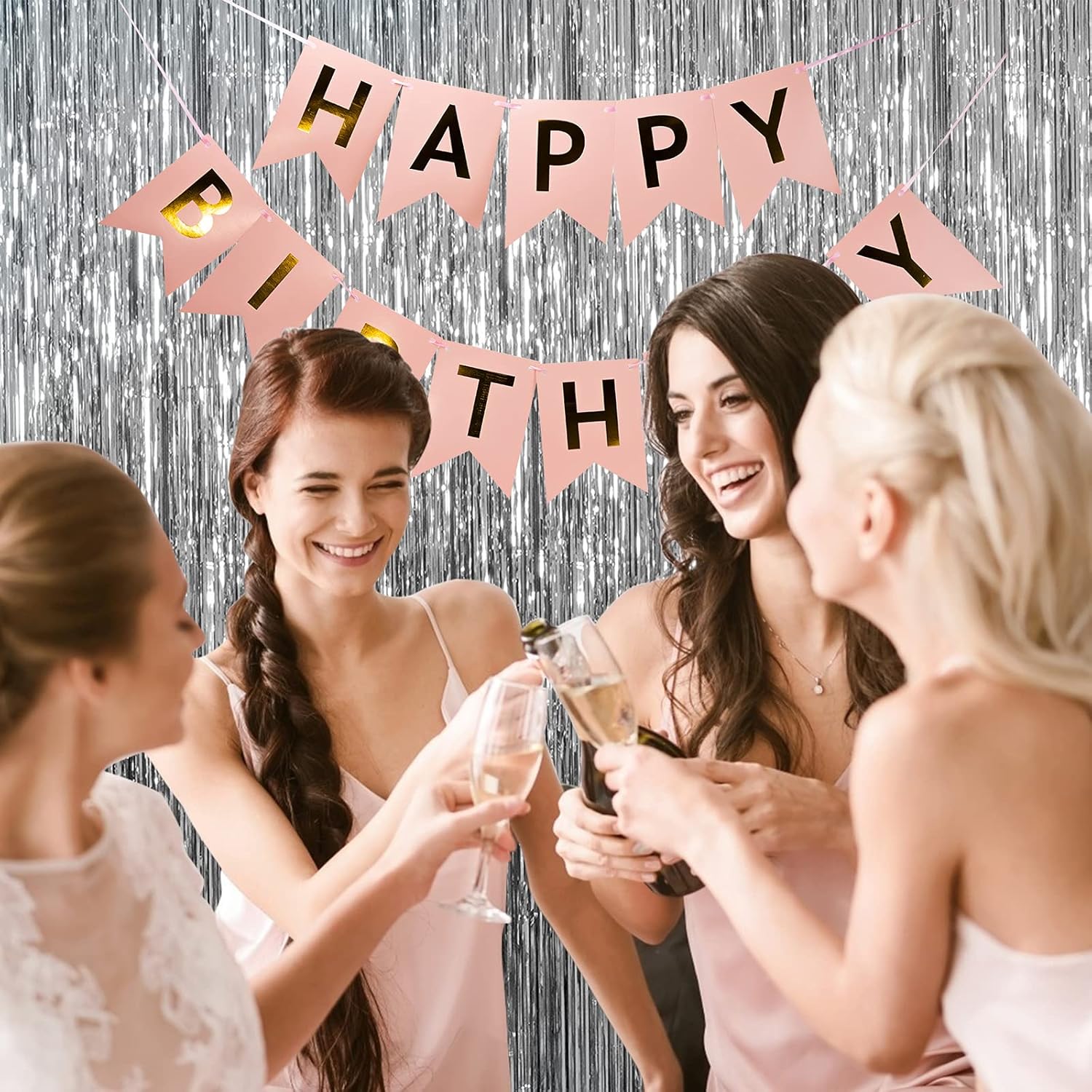 Skiennix 20 Pack Silver Backdrop Curtains - Foil Fringe Tinsel Streamers for Parties & Events