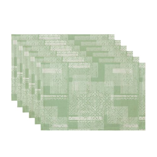LilyCat Linen Fabric Floral Placemats, Green Stripes Durable Boho Dining Table Mats for Kitchen, Rustic Vintage Washable Place Mats Set of 6, 18’’× 12’’