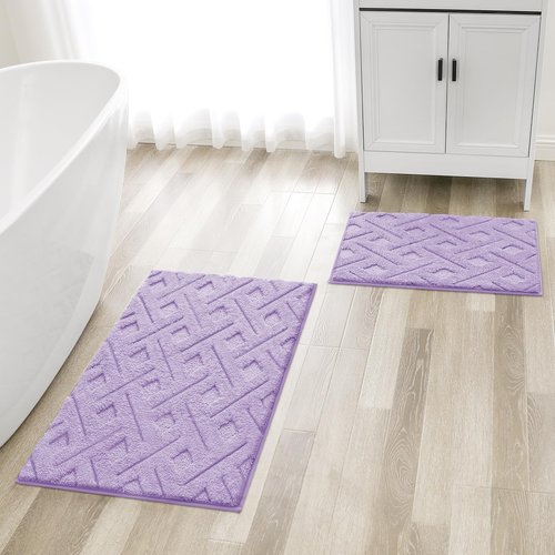 HOMEIDEAS Bathroom Rugs Sets 2 Piece, Extra Soft Shaggy Absorbent Non Slip Machine Washable Grid Bath Mats for Bathroom, Tub and Shower (Lavender Purple)