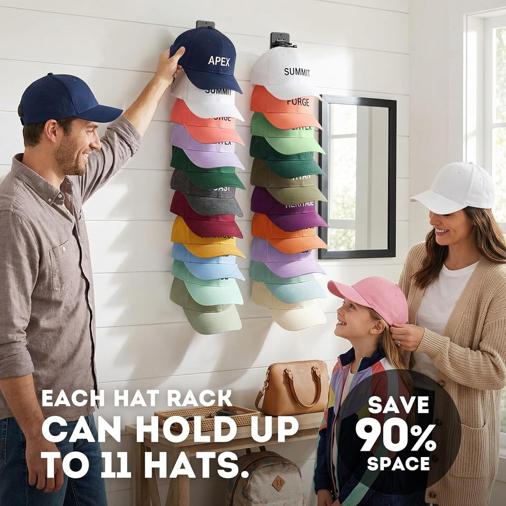Skiennix Hat Organizer - 2 Pack Detachable DIY Rack Holds Up to 22 Baseball Caps | Black