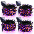 4 Pack 180FT Halloween Solar Lights Outdoor Waterproof, 320LED Orange and Purple Solar String Lights Green Wire 8 Modes, Solar Fairy Twinkle Lights for Halloween Tree Garden Horror Party Decorations