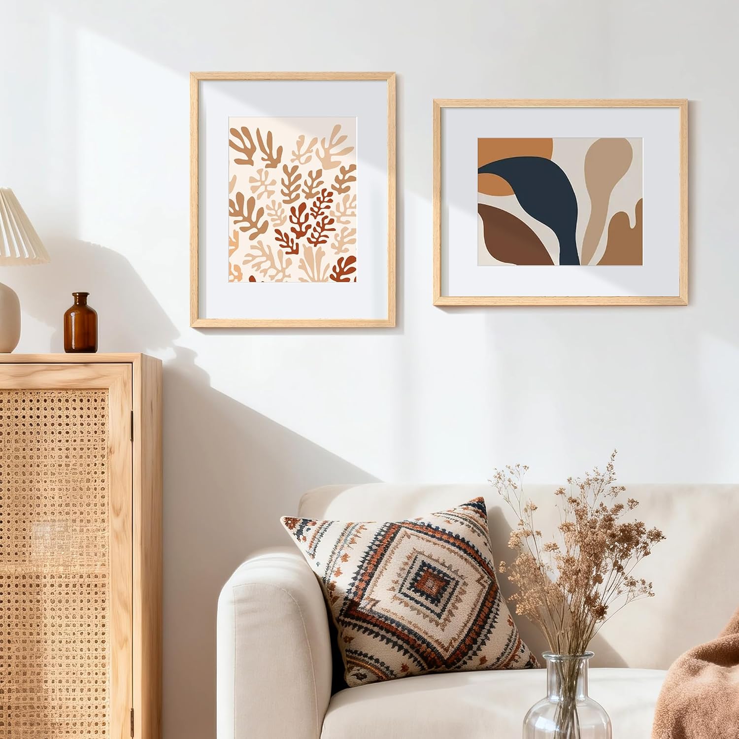 Upsimples 16x20 Picture Frames - Set of 3 Natural Solid Wood for 11x14 with Mat or 16x20 Without