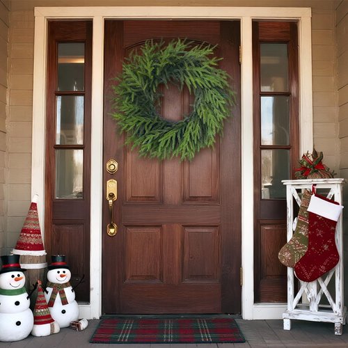 24" Real Touch Norfolk Pine Wreath for Front Door, Artificial Christmas Wreaths Faux Pine Needles Green Fake Wreath for Walls Windows Porches Farmhouse Indoor Outdoor Home Decor