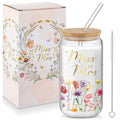 Mumufy Bride to Be Gifts 16oz ‘‘Miss to Mr’’ Bridal Tumbler Glass Cup with Bamboo Lid & Straw, Bridal Shower Engagement, Wedding Day & Bachelorette Party Gift for Future Mrs Wife Bride