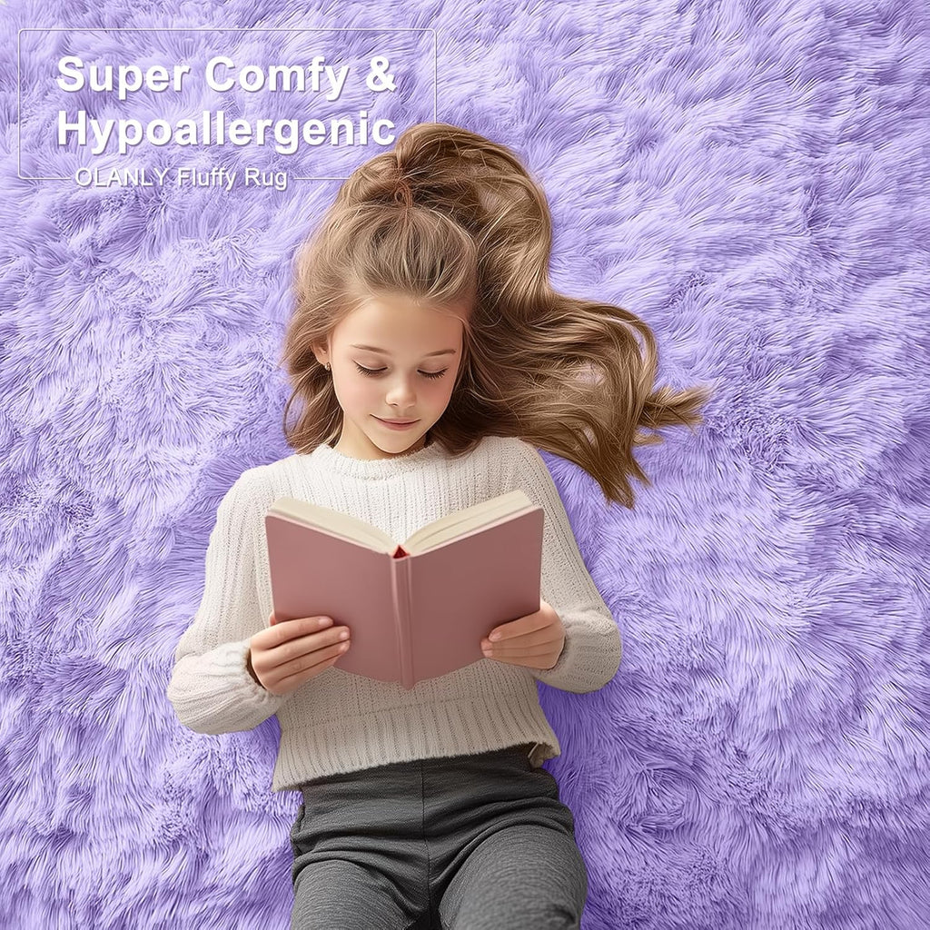 OLANLY Large Area Rug - Soft Fluffy Shaggy Carpet for Living Room & Bedroom | 6x9 ft, Light Purple