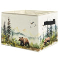 WARDOS Forest Brown Bear Nursery Storage Bin Box with Handles, Watercolor Wild Animal Bear Foldable Linen Fabric Laundry Basket for Kids Room Nursery Playroom Bathroom Clothes Toys Books
