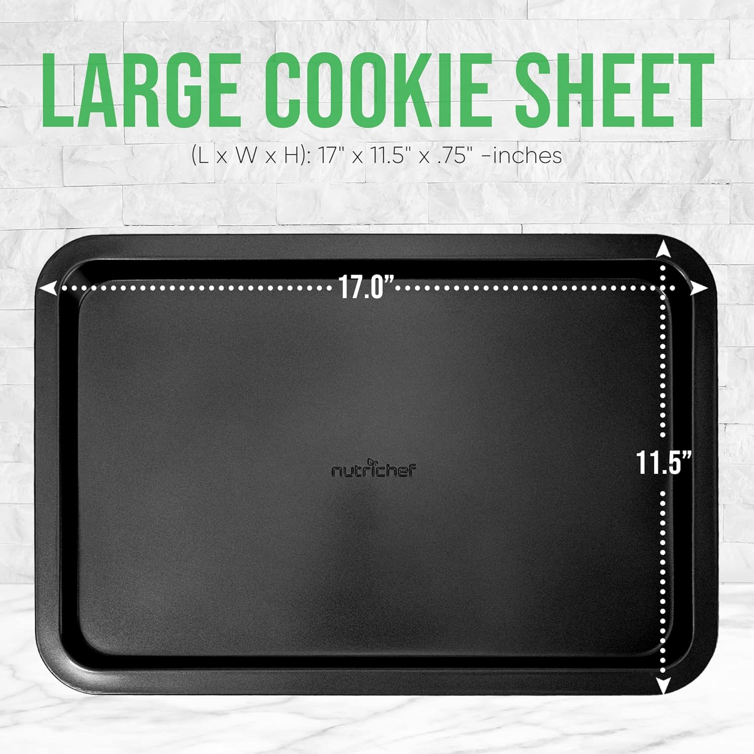 Nutrichef Large Cookie Sheet - Nonstick Gray Silicone Coating | Easy Clean & Durable 17" x 11.5" Oven Pan