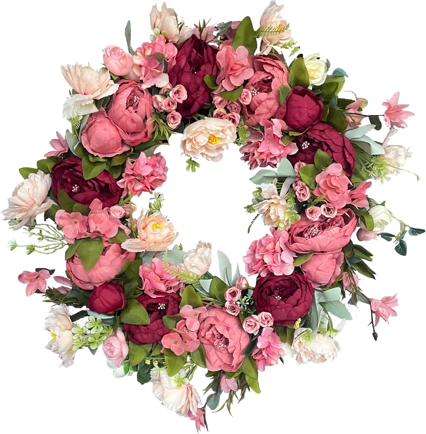 Peony Wreaths | 24-Inch Large Spring Wreath - Lush Handmade Design for Front Door & Outdoor Decor