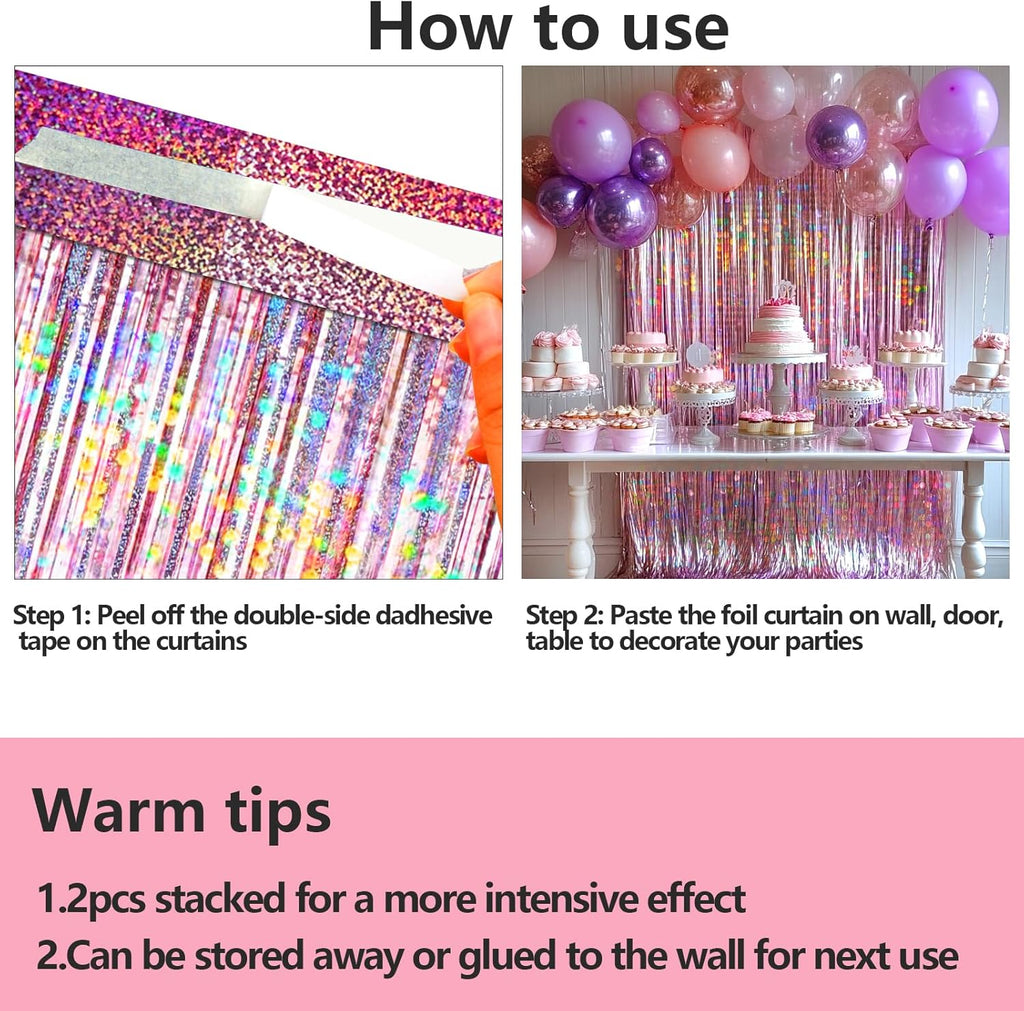 Pink Foil Fringe Curtain by [Brand Name] - 4 Packs of Glitter Metallic Tinsel Backdrop for Parties