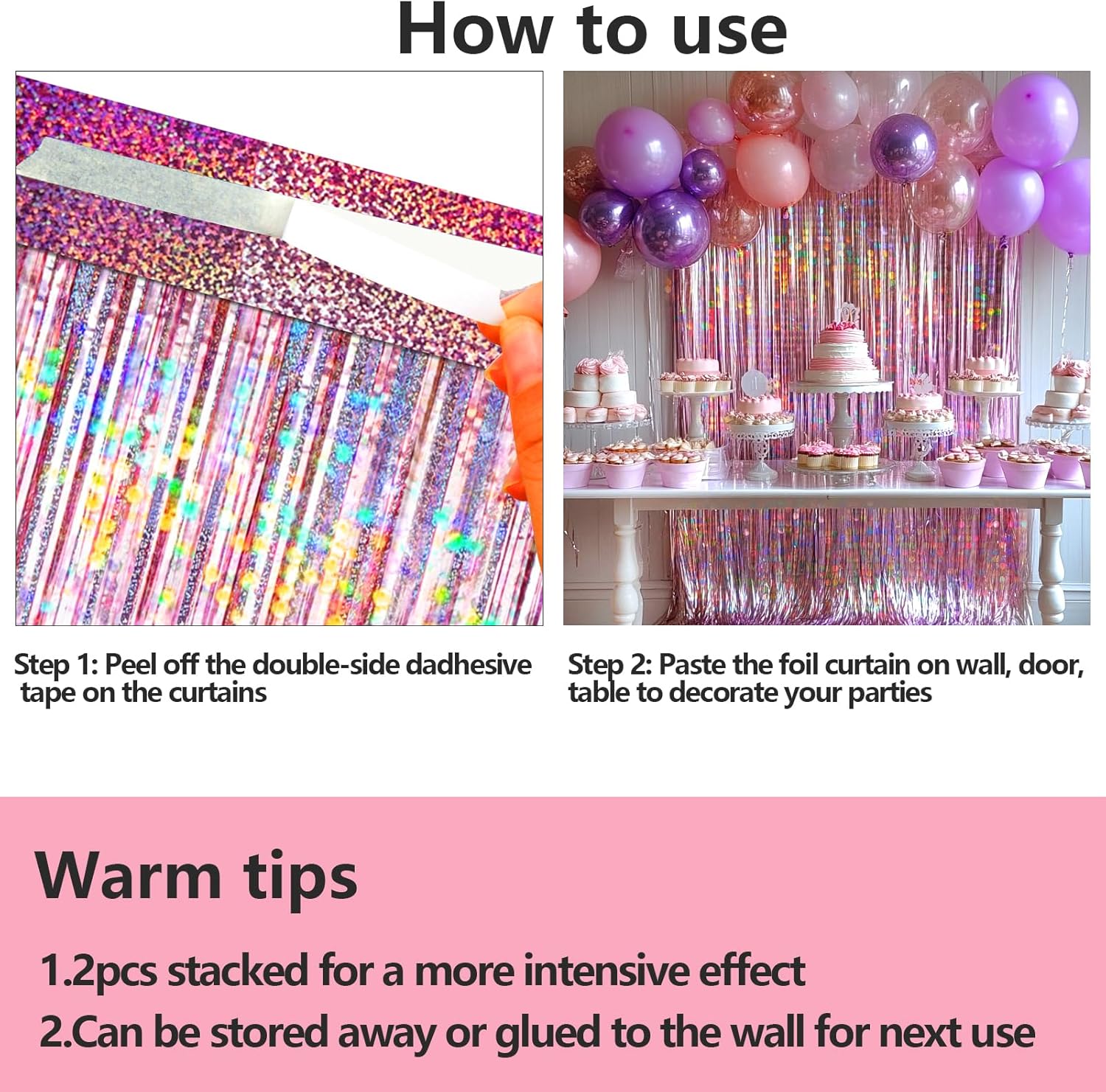 Pink Foil Fringe Curtain by [Brand Name] - 4 Packs of Glitter Metallic Tinsel Backdrop for Parties