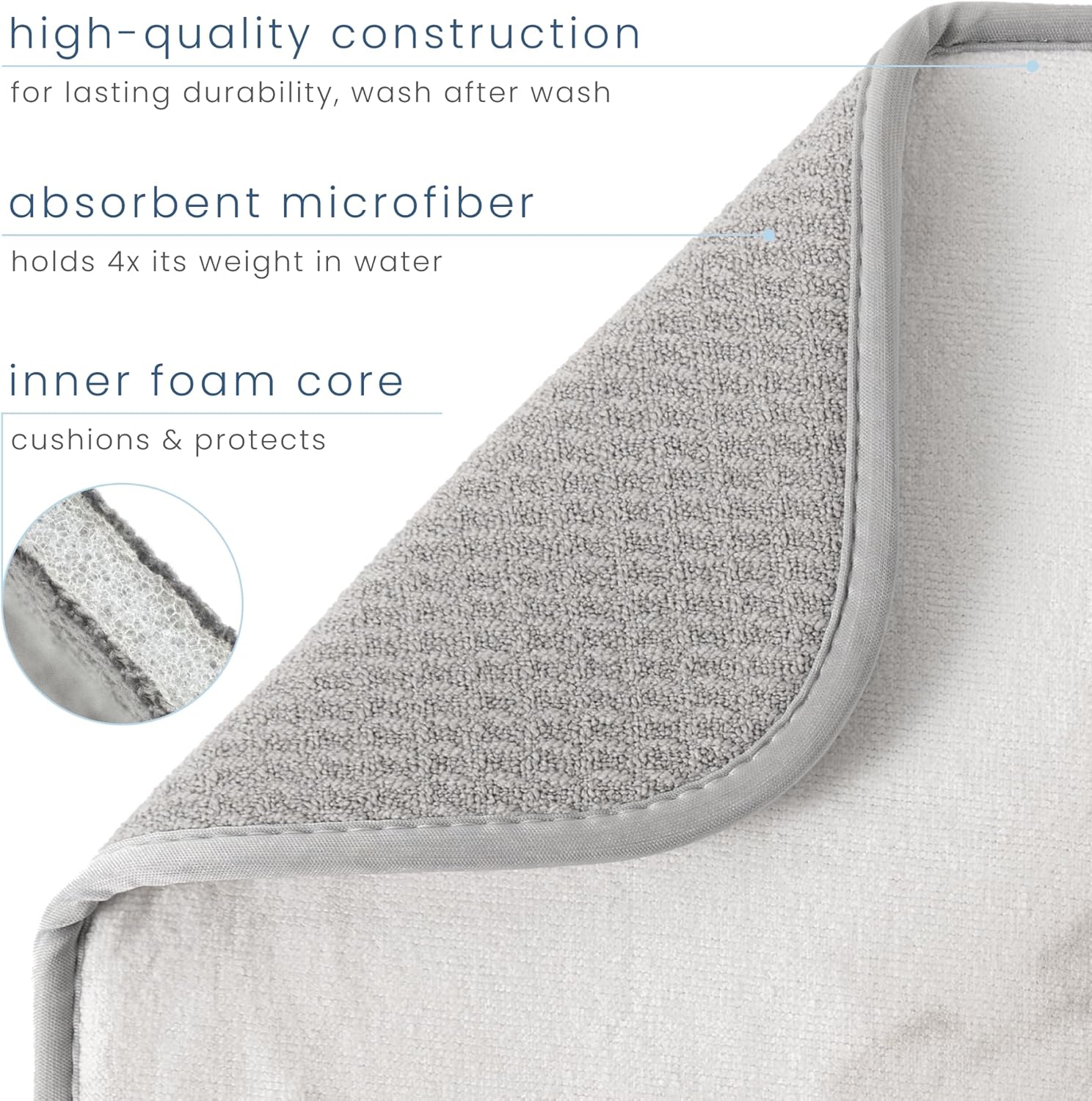 S&T INC. Jumbo Dish Drying Mat - Absorbent Microfiber Kitchen Counter Pad, 18” x 30”, Grey Stone