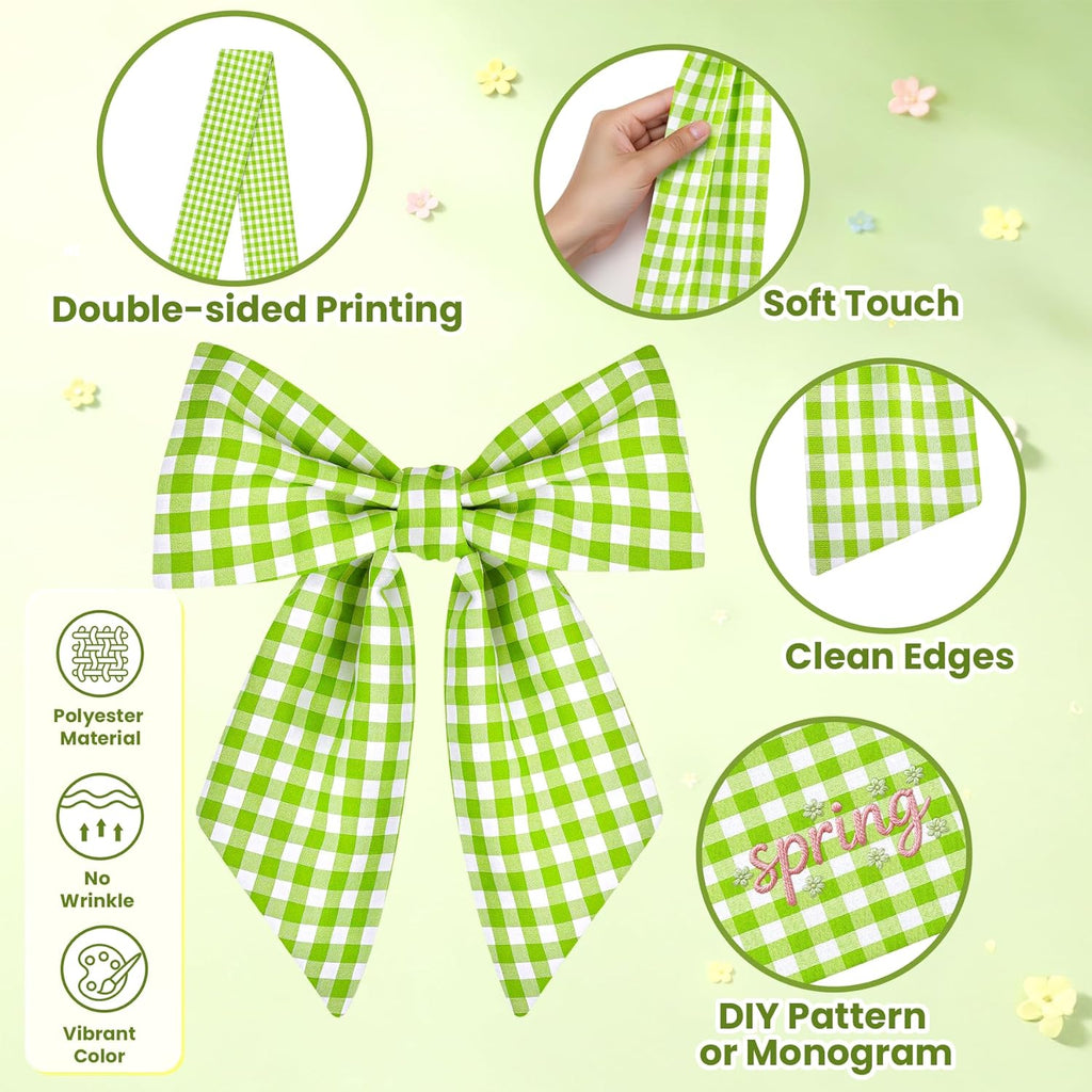 Regine Switzerland Spring Wreath Sash - 56 Inch Green & White Plaid for Holiday Decor | Indoor & Outdoor Use